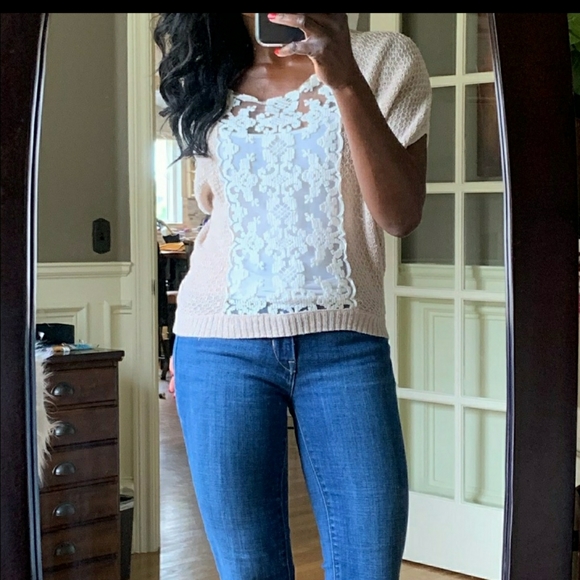 Free People Lurex Swit Lace Front Knit Top - Picture 14 of 14